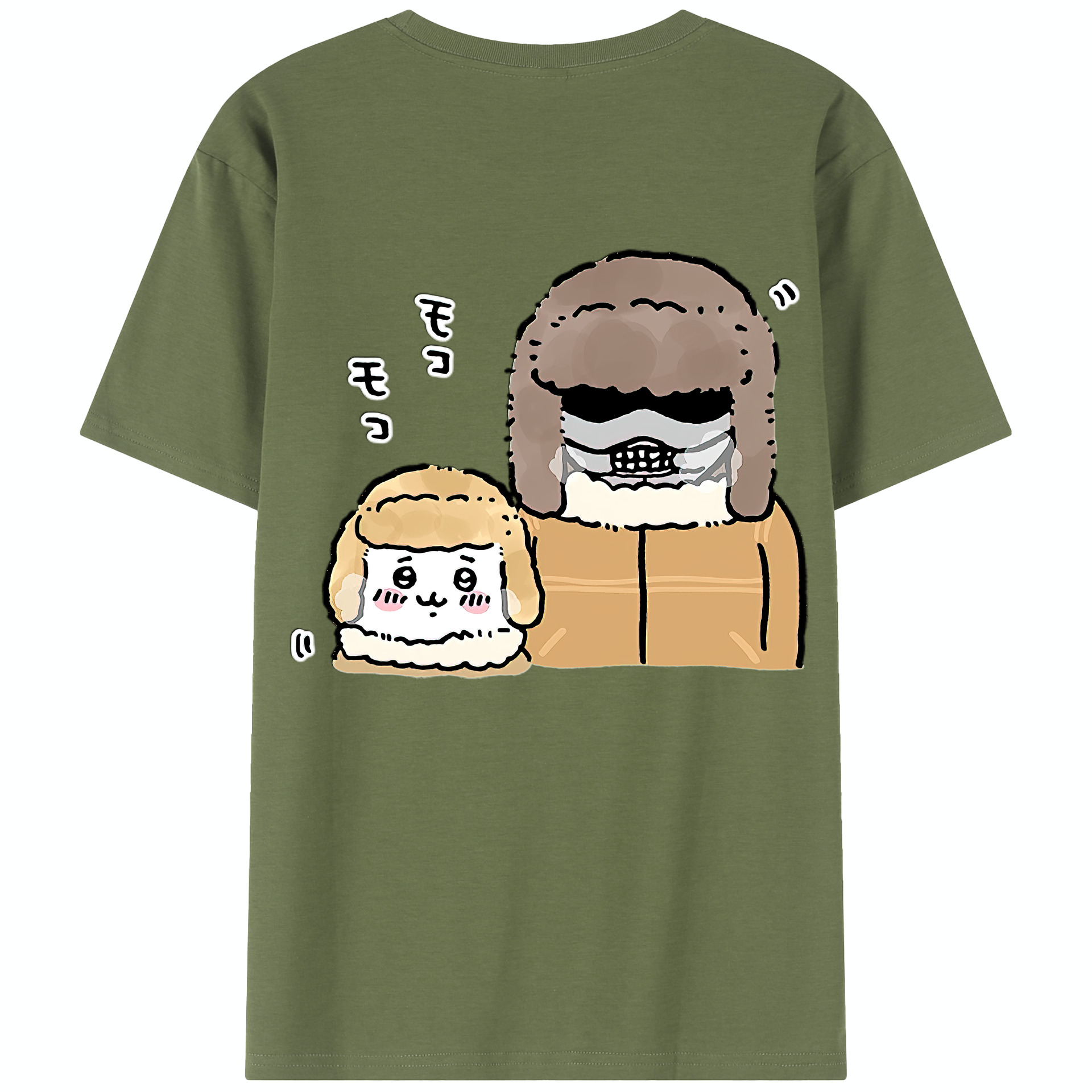 （画像用） ちいかわ 労働の鎧さん Chii-kawa Mr. Armor of Labor 綿100％半袖Tシャツ（背面プリント）